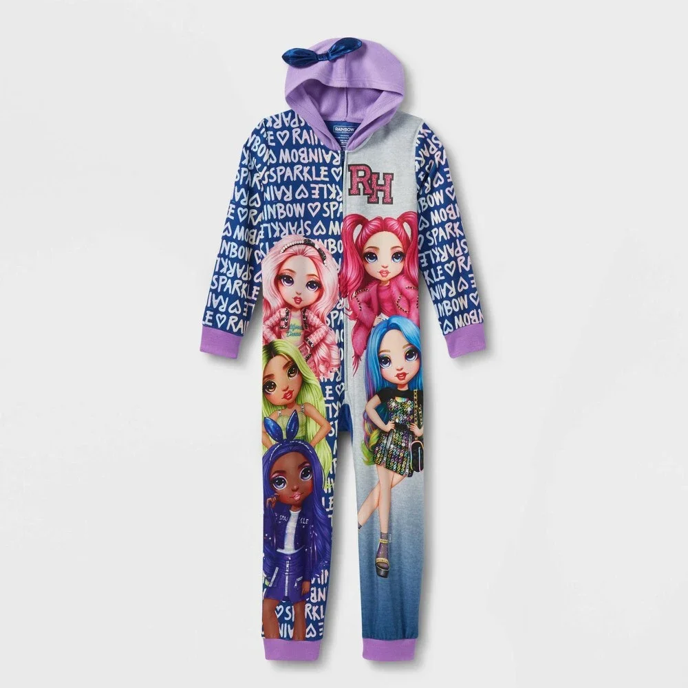 Rainbow High Girls Hooded Union Suit with Bow Pajama Sizes 4-12